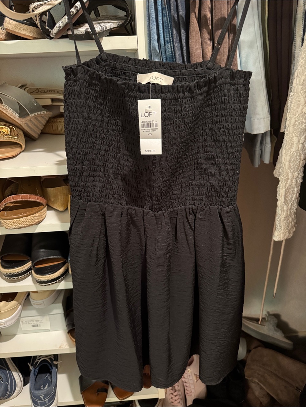 LOFT Black Smocked Bodice Mini Skirt